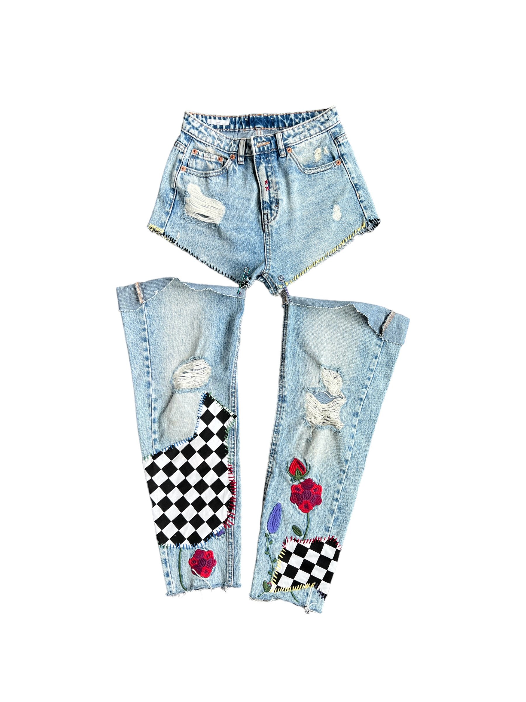 Patchwork Denim Jean Shorts