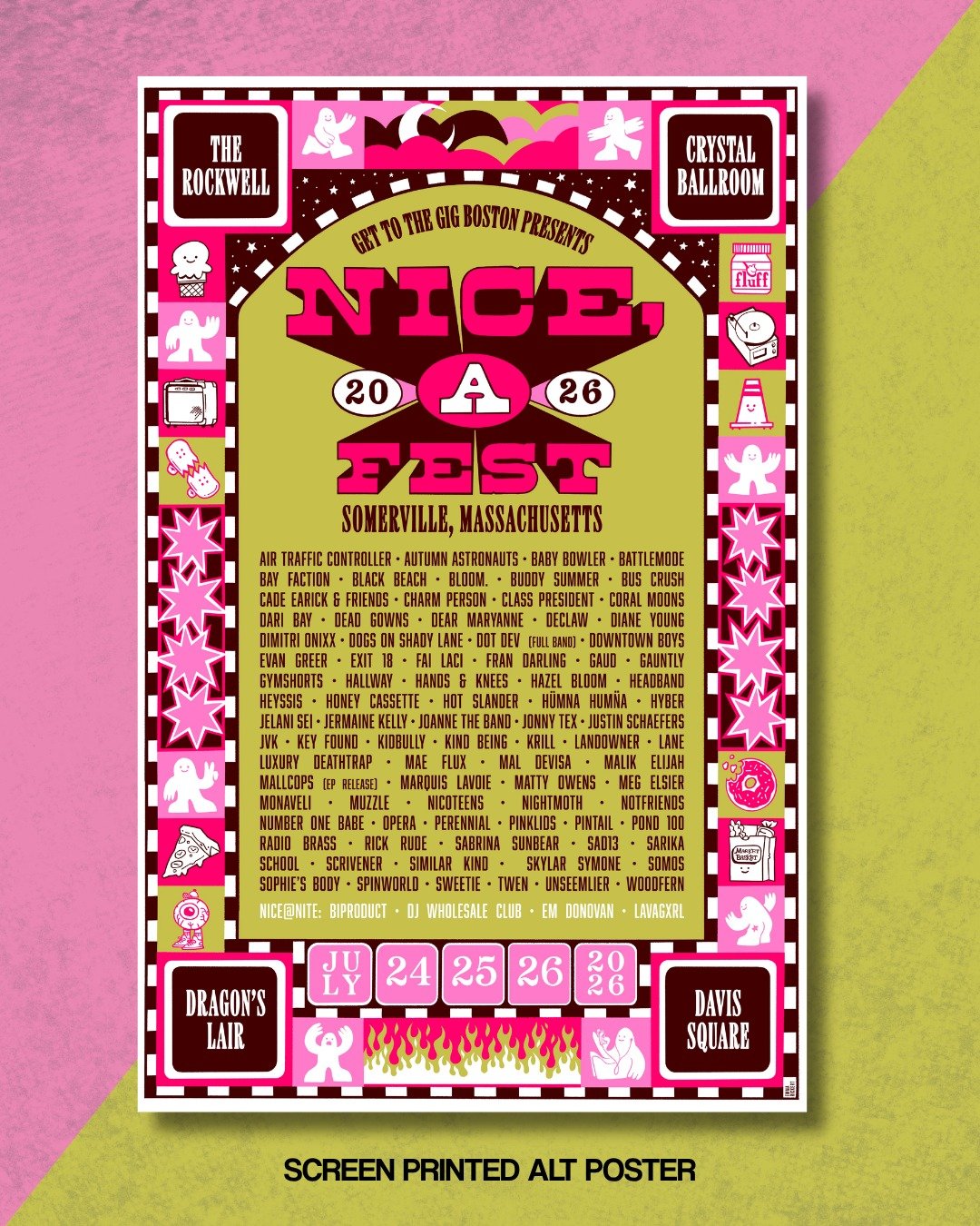 Each year, we invite a local artist we think is exceptionally NICE to create a limited-edition, screen-printed poster for the fest.

This year, we had to ask @ekrickert after falling in love with her work for State Park and Mamaleh's in Cambridge. Sh