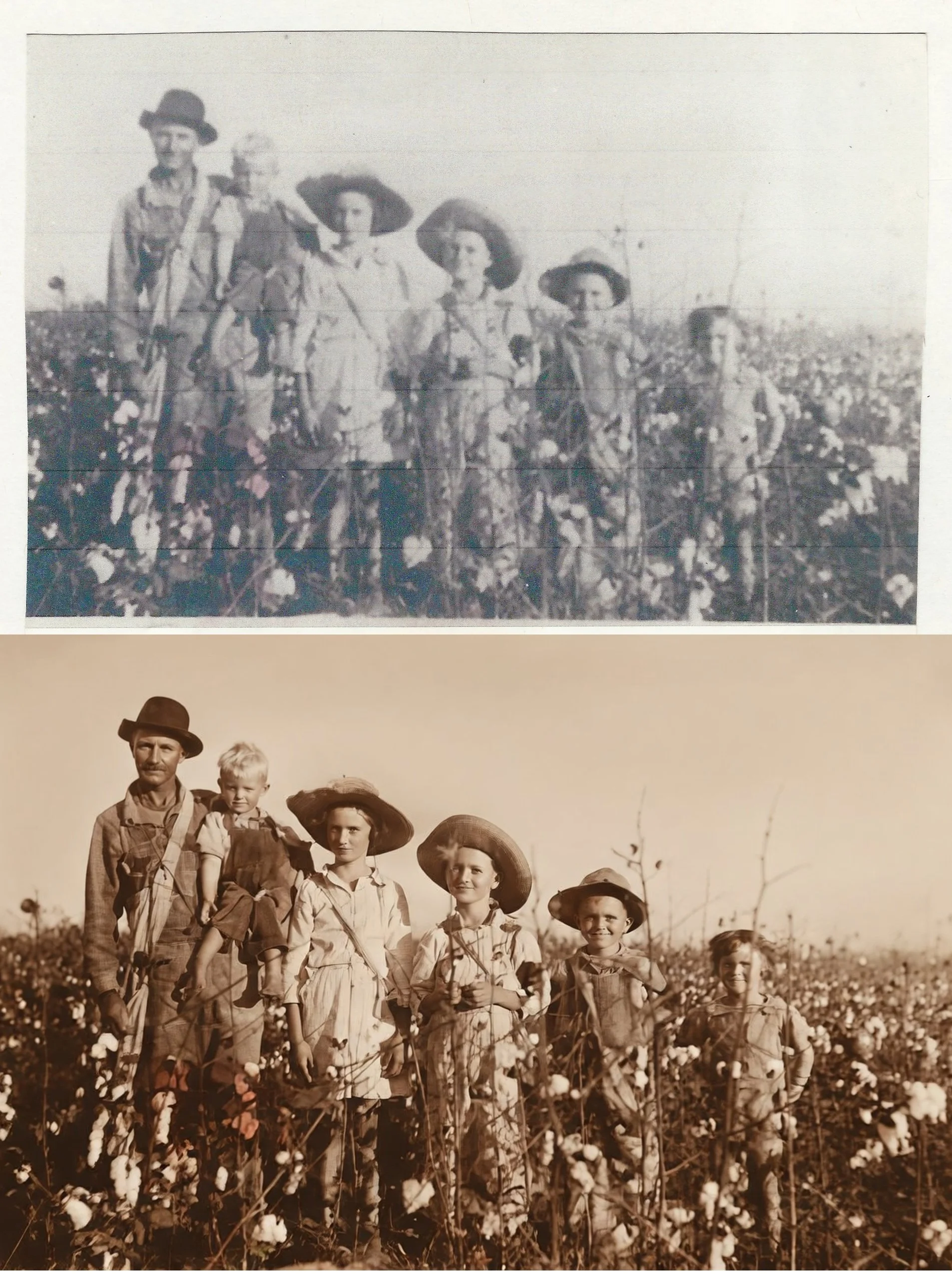 AI used to enhance the faces. Sometimes this can be overdone and it does not look like the person you started with. 