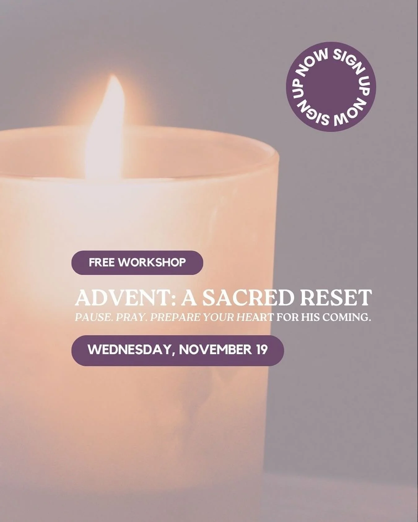 🕯️ Advent is near&hellip;

The world says hustle.
He says be still.

Join me for Advent: A Sacred Reset &mdash; a free live workshop for women who long for presence over pressure.

Wednesday, November 19
12:00 p.m. CT | 1:00 p.m. ET

💜 Link in bio 