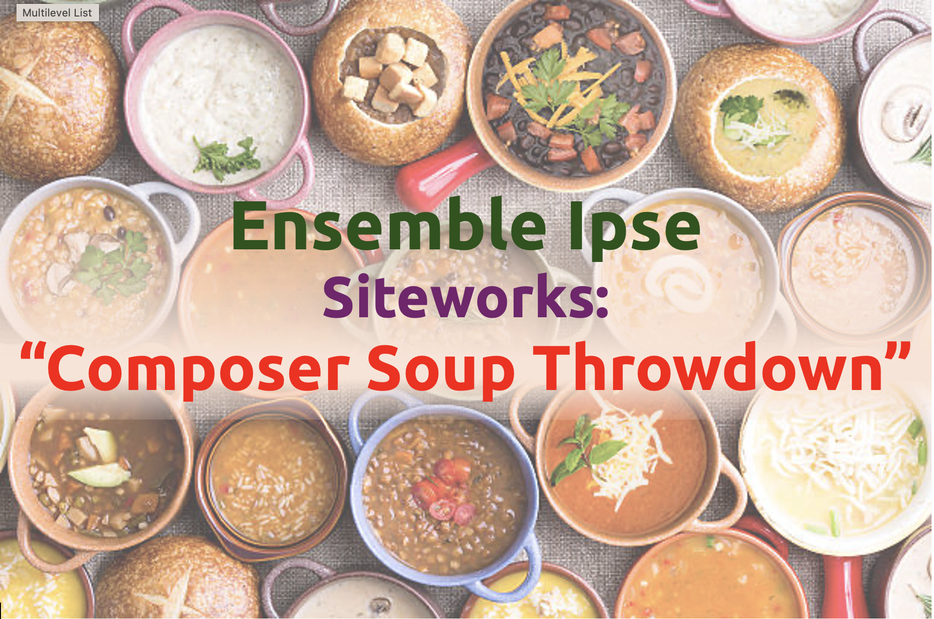 “Siteworks: Composer Soup Throwdown” event 1 Amphitheater @ Herbert Von King Park 
