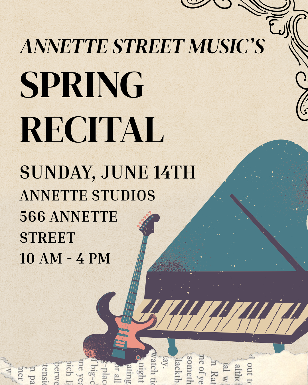 Annette Street Music, Toronto music lessons, piano, guitar, voice, drums, rock band, student recital, concert, music school, choir