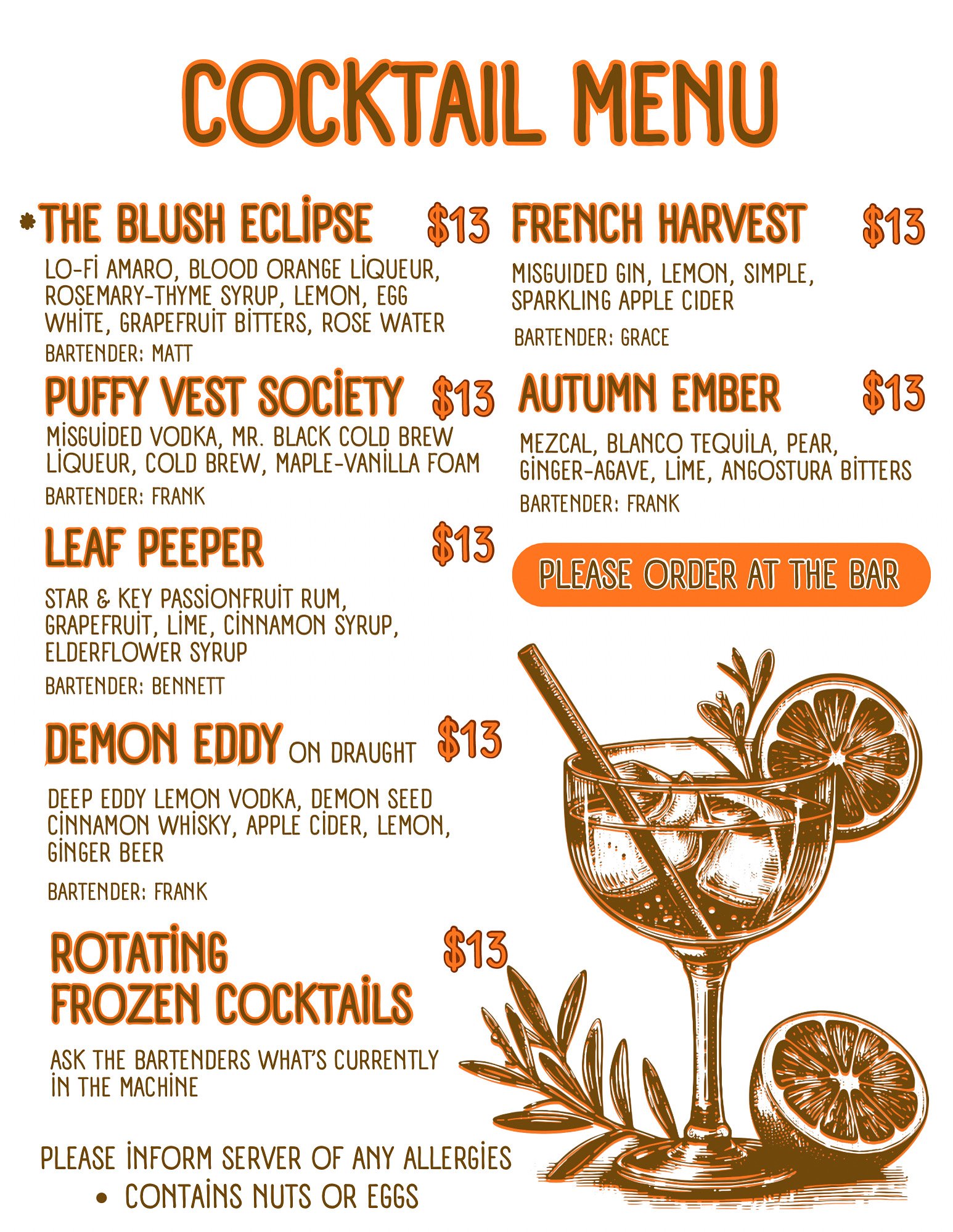 Fall ‘25 Cocktail Menu!