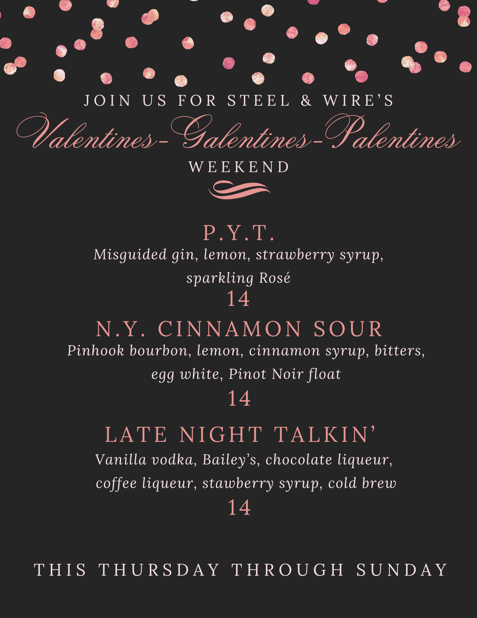 Valentine’s Weekend Cocktail Menu