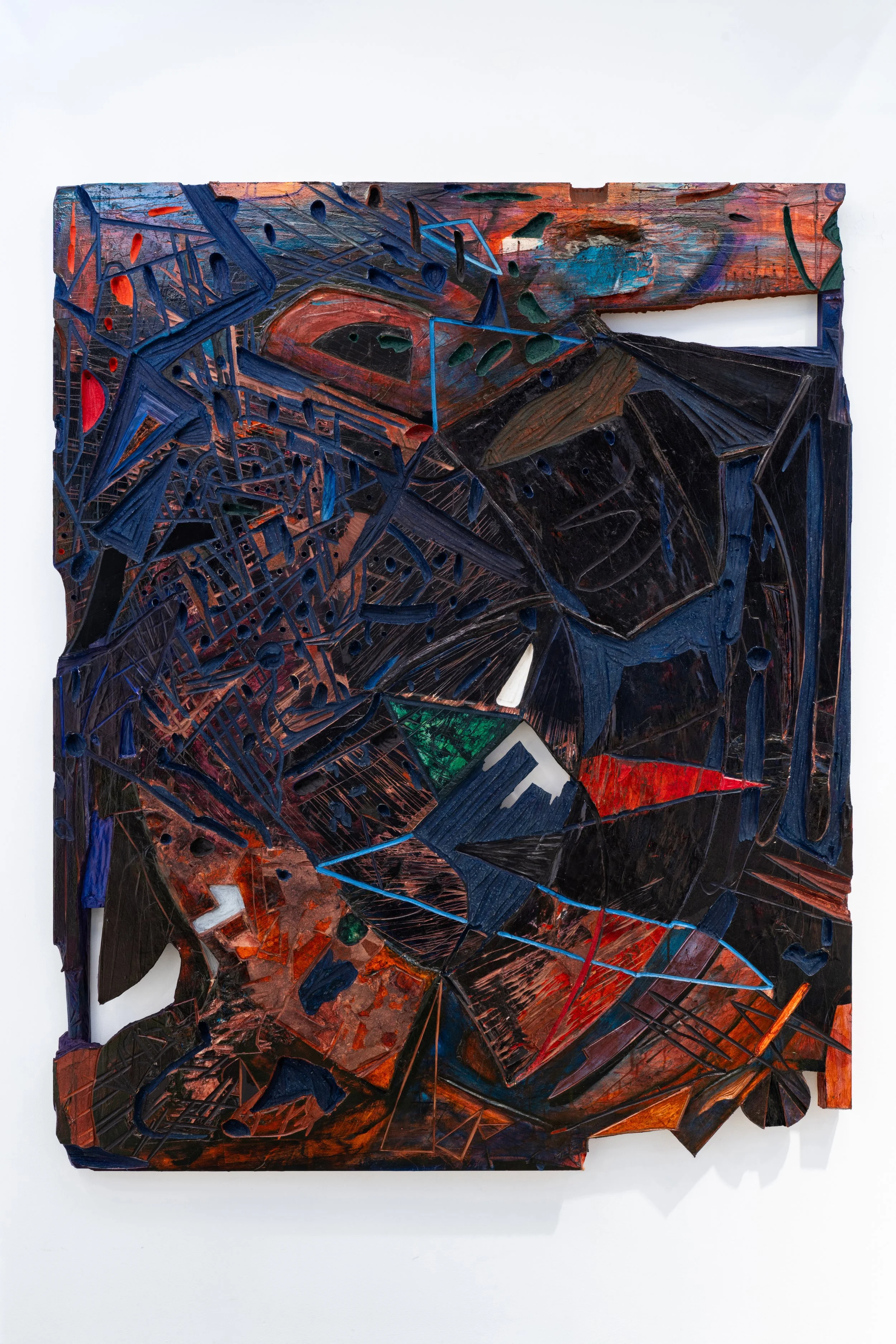 Untitled, 2024, 148 x 118 x 3 cm, Paper Collage, Oil-based ink, Engraving on Wood Panel