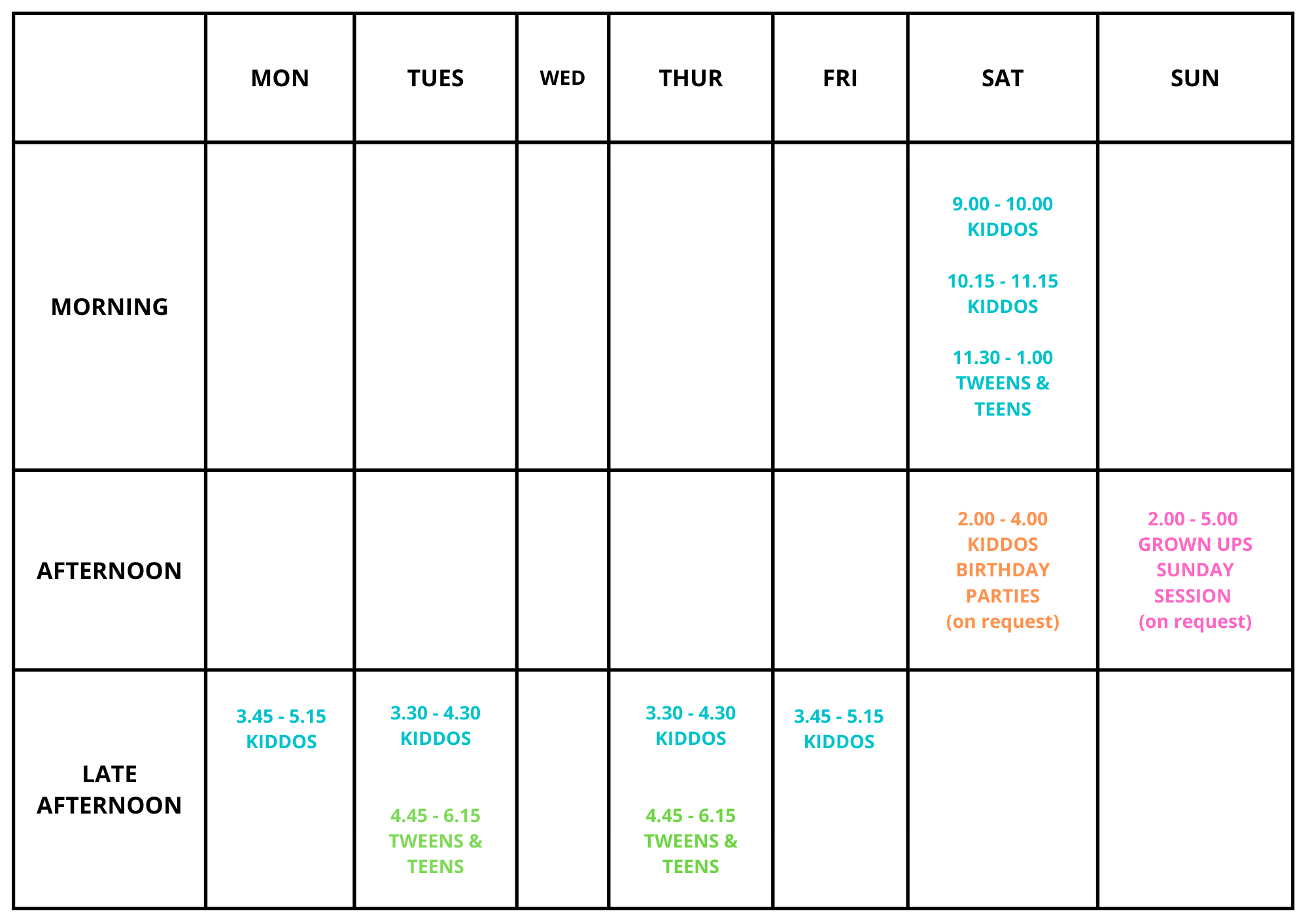 Timetable — Art Kids on the Hill