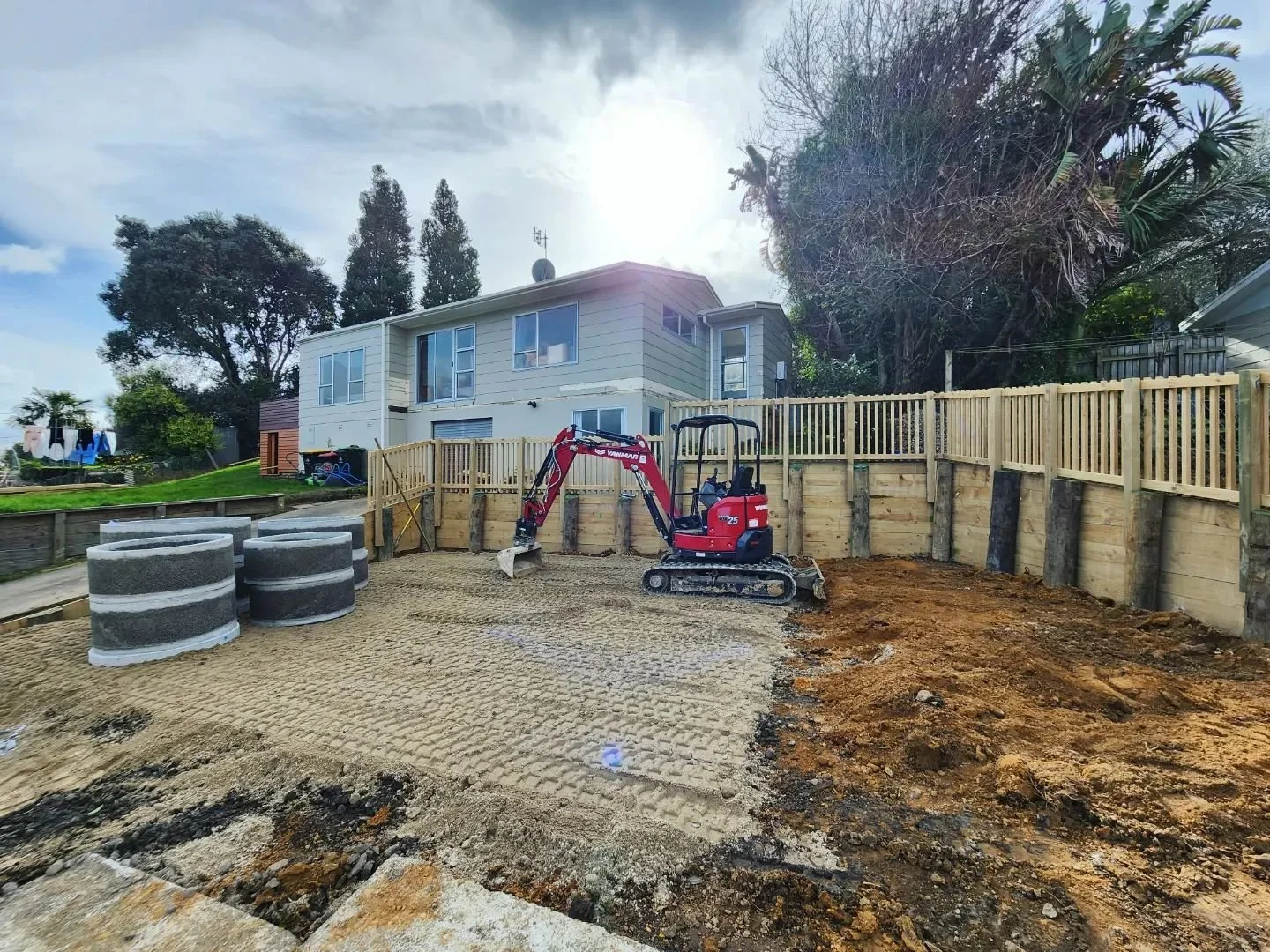 Site prepped and drainage completed, Sheds ready to keep the toys out of the sun this summer 🏠