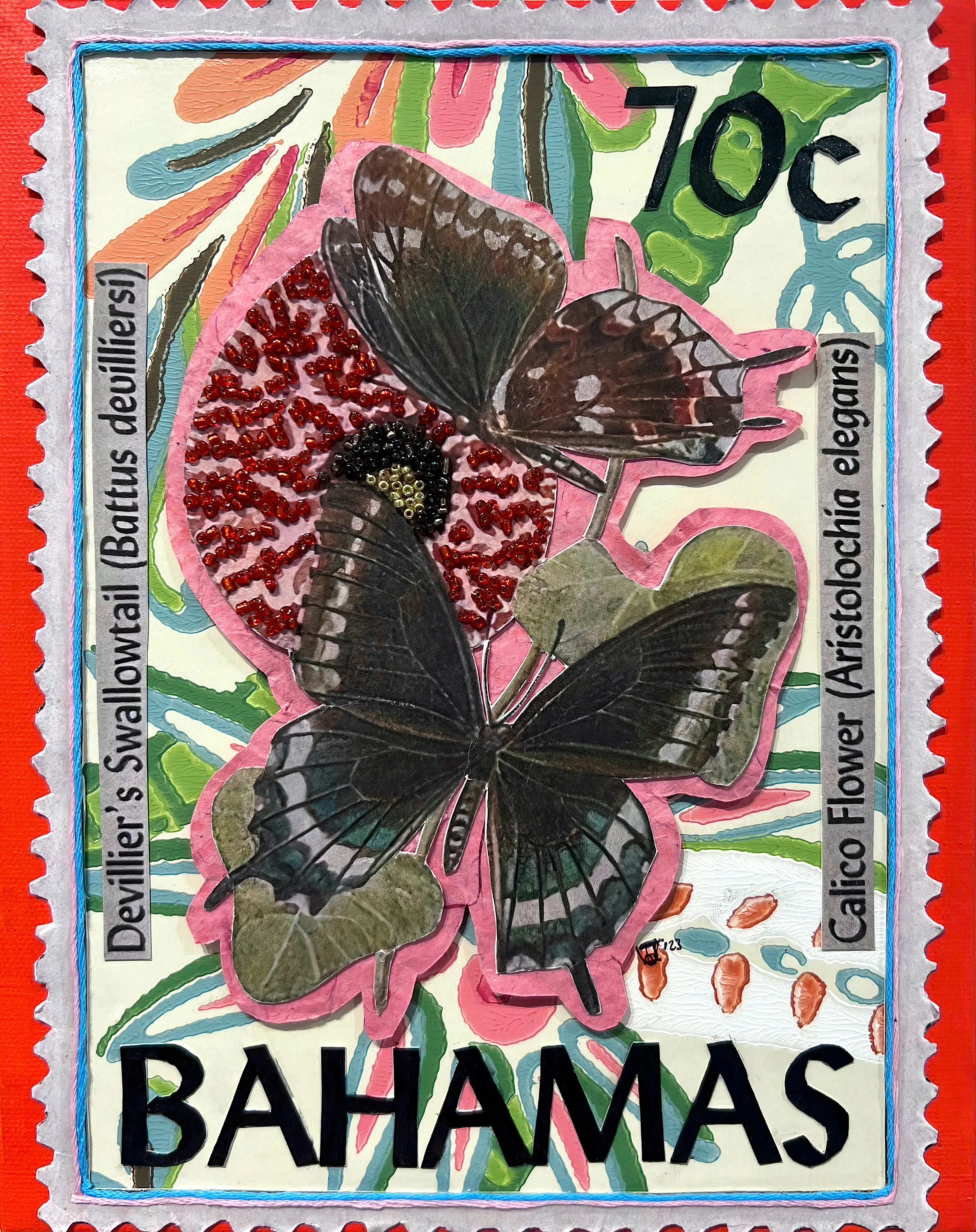 Garden Stamp IV (8x10in), mixed media collage on canvas 