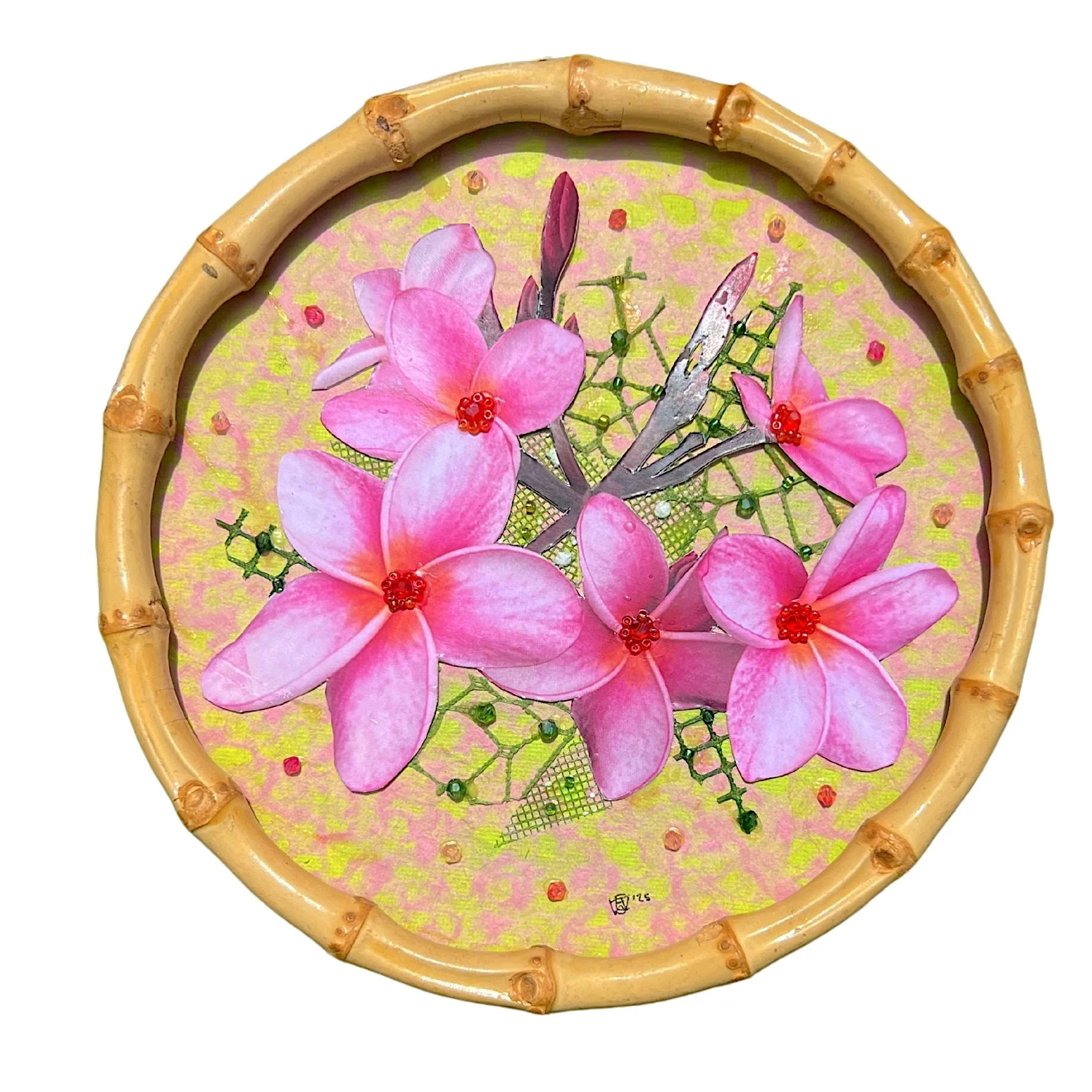 "Frangipani", Mixed media on canvas, 7x7in