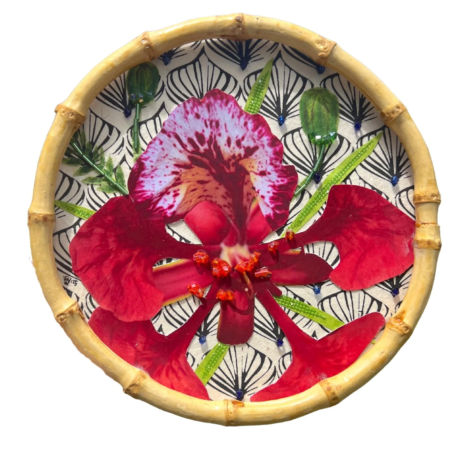 "Poinciana", Mixed media on canvas, 7x7in