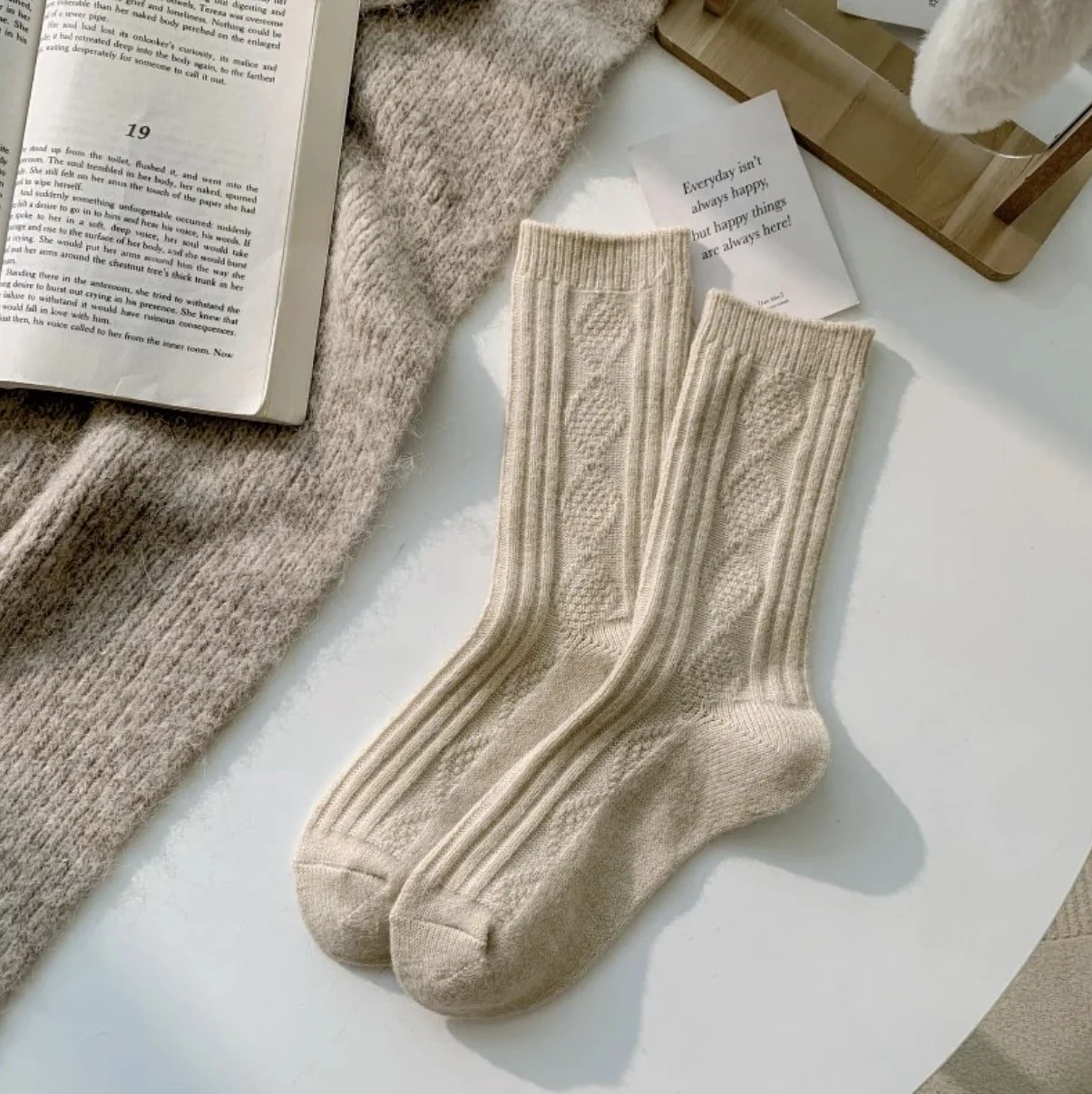 Cosy Knitted Socks - Light Khaki.jpg