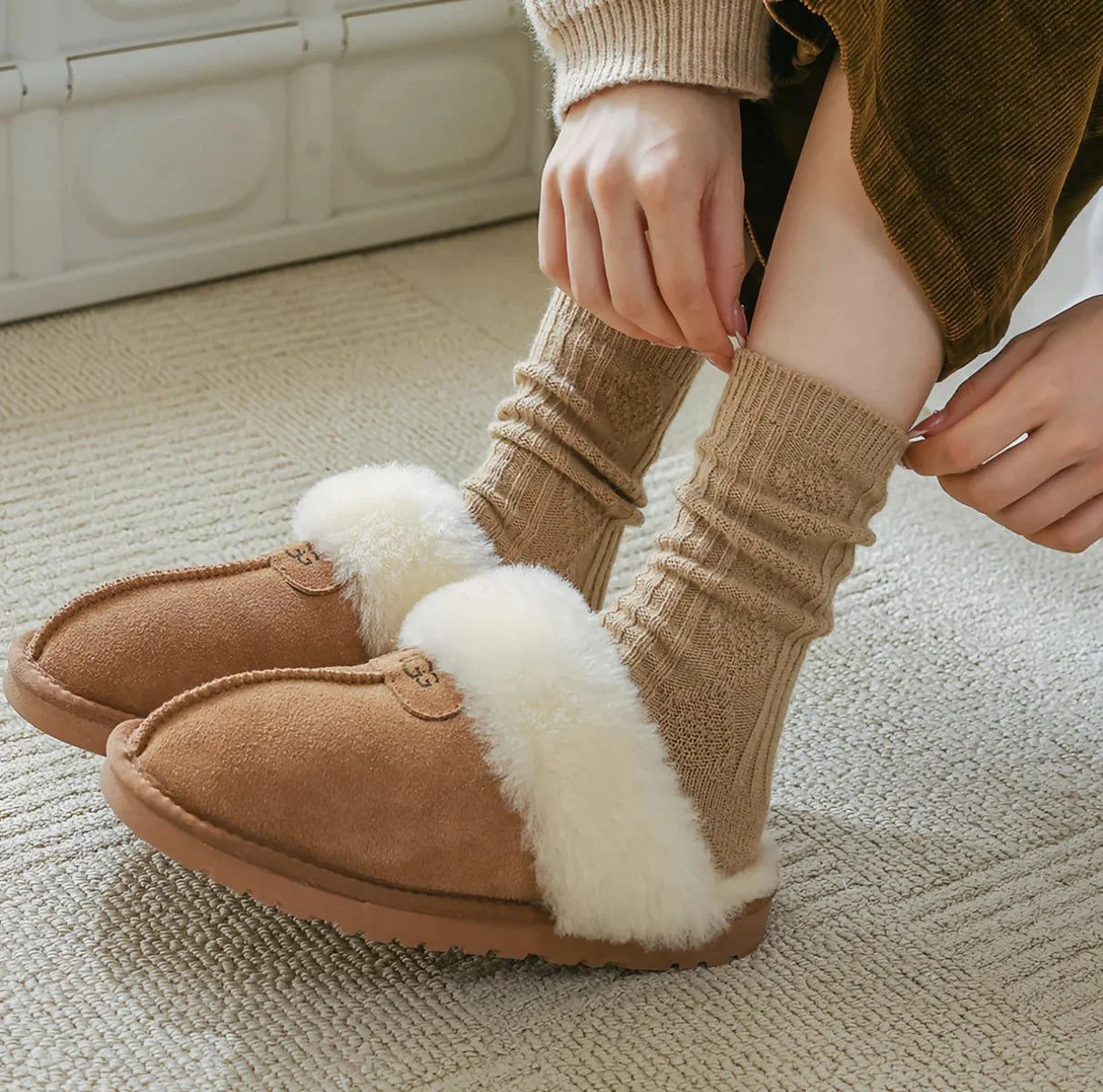 Cosy Knitted Socks - Dark Khaki