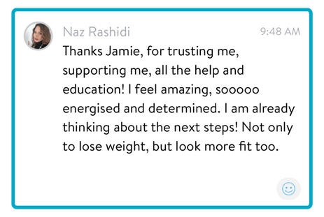 Message from Naz to Jamie on his online coaching training app