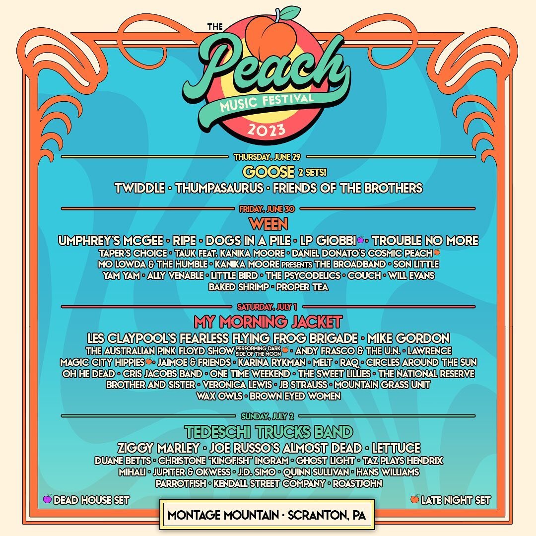 Thursday @peachmusicfest! We cannot wait to come back to the mountain 🏔

Grab your single day 🍑 passes - now available at PeachMusicFest.com