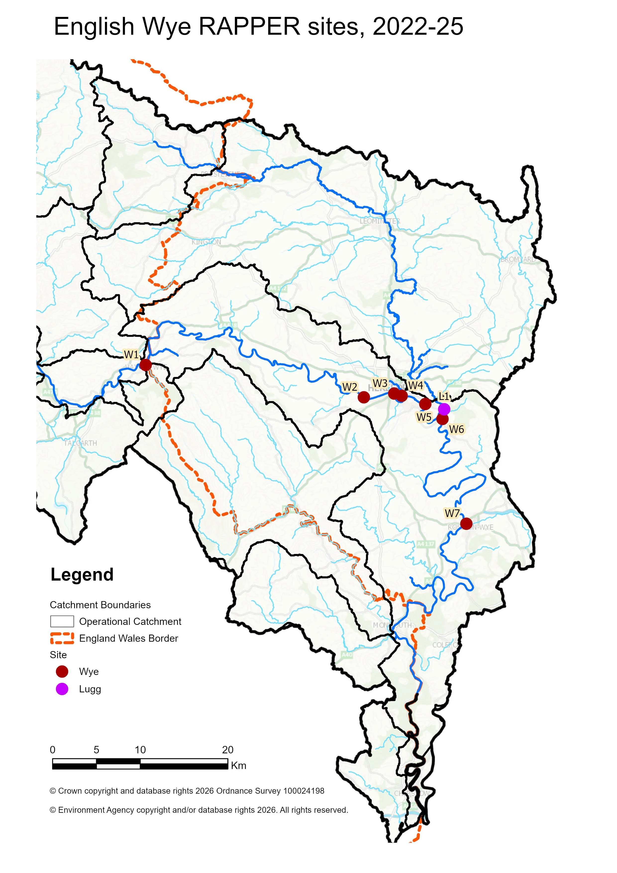 Figure 1.  Map of the Wye catchment showing survey site locations.