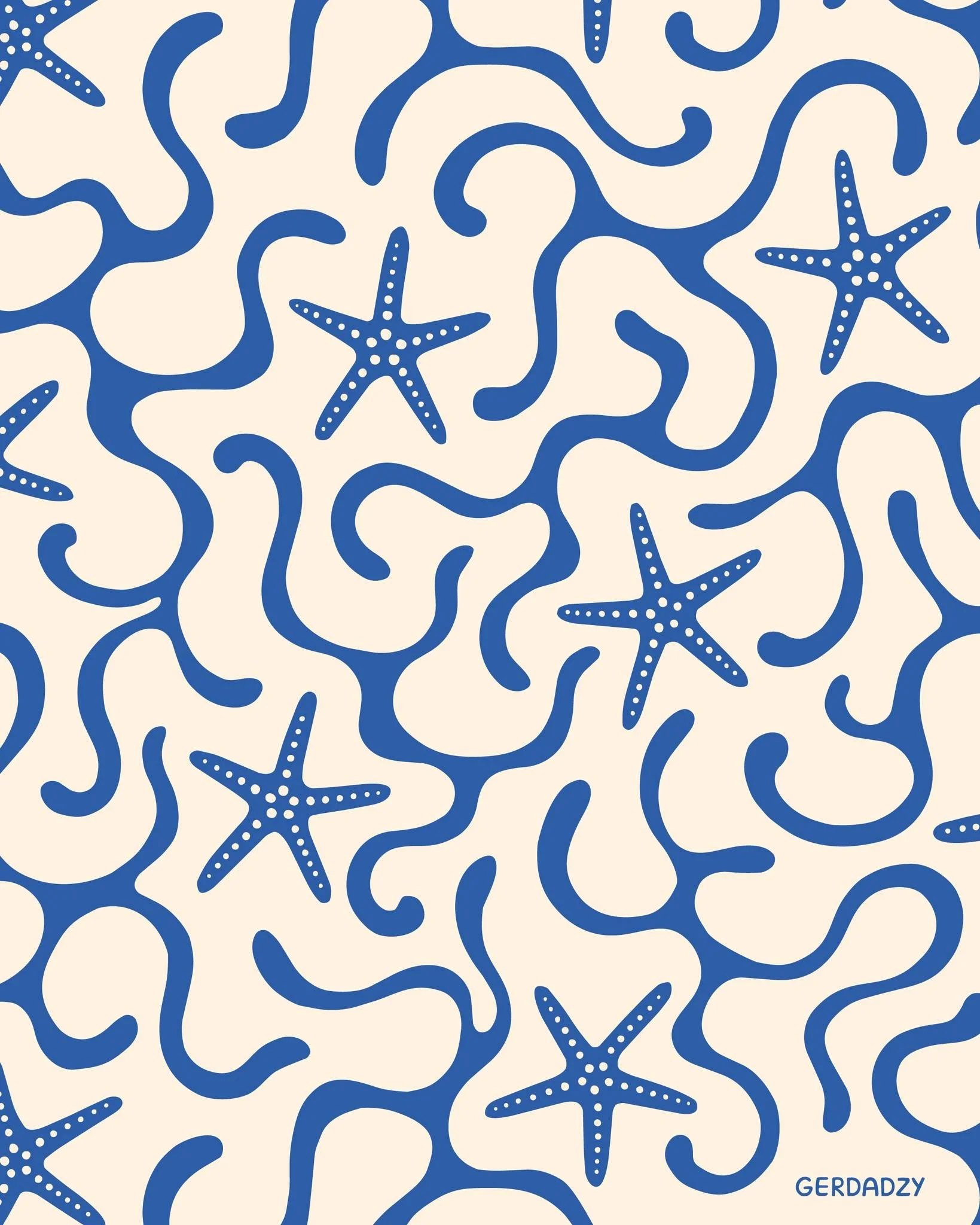 Sea stars in the ocean 🌊⭐️ 
Love creating wavy patterns like this one 😍

#summerpattern #surfacedesigenr