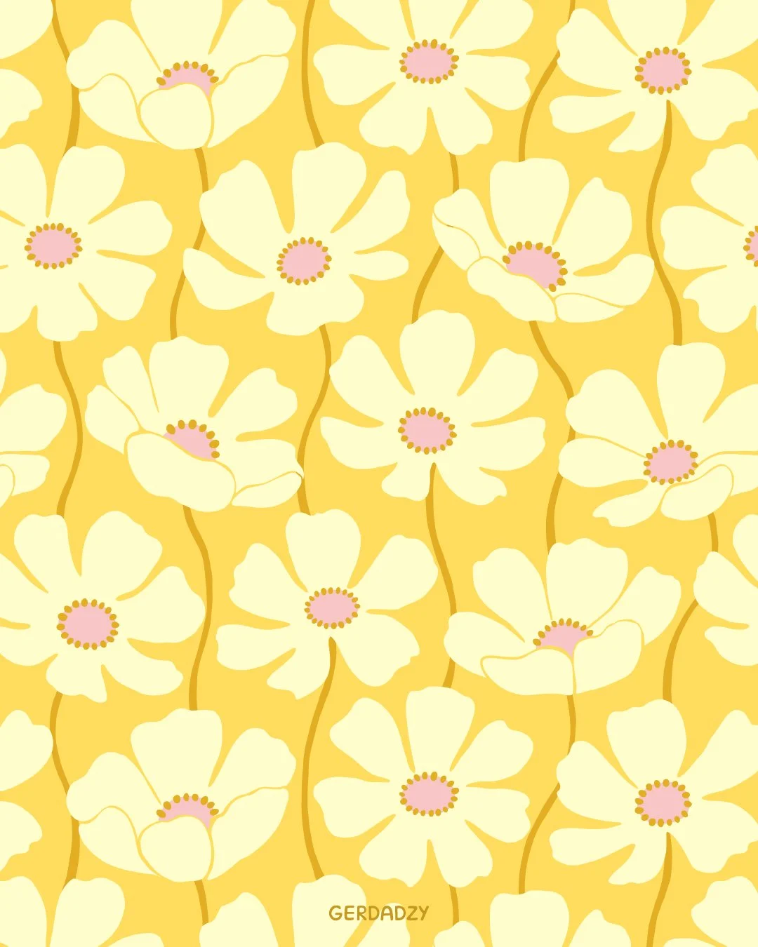 Cosmos from last year, in bright new yellow colorway ☀️🌸

#floralpattern #floralprint #surfacedesigner #artilicensing