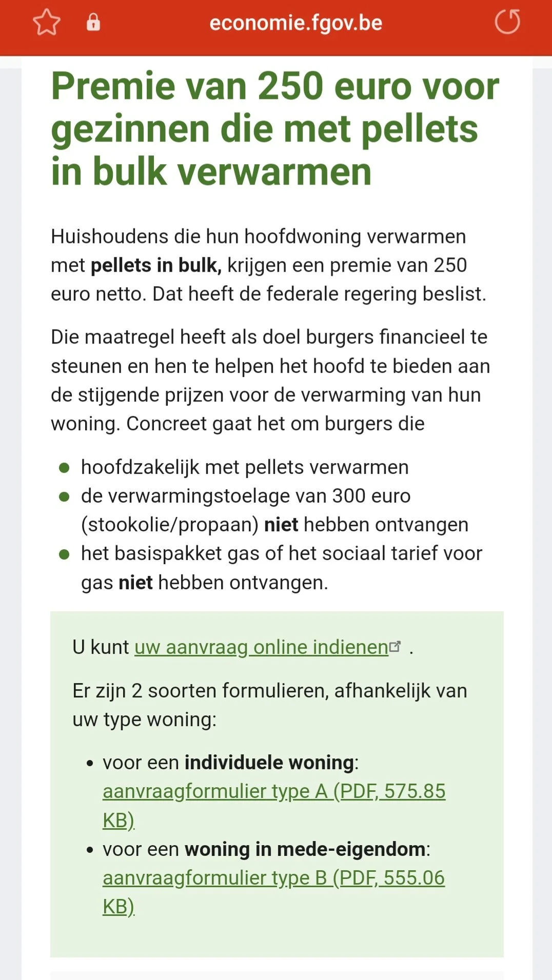 premie 250 euro voor pellets