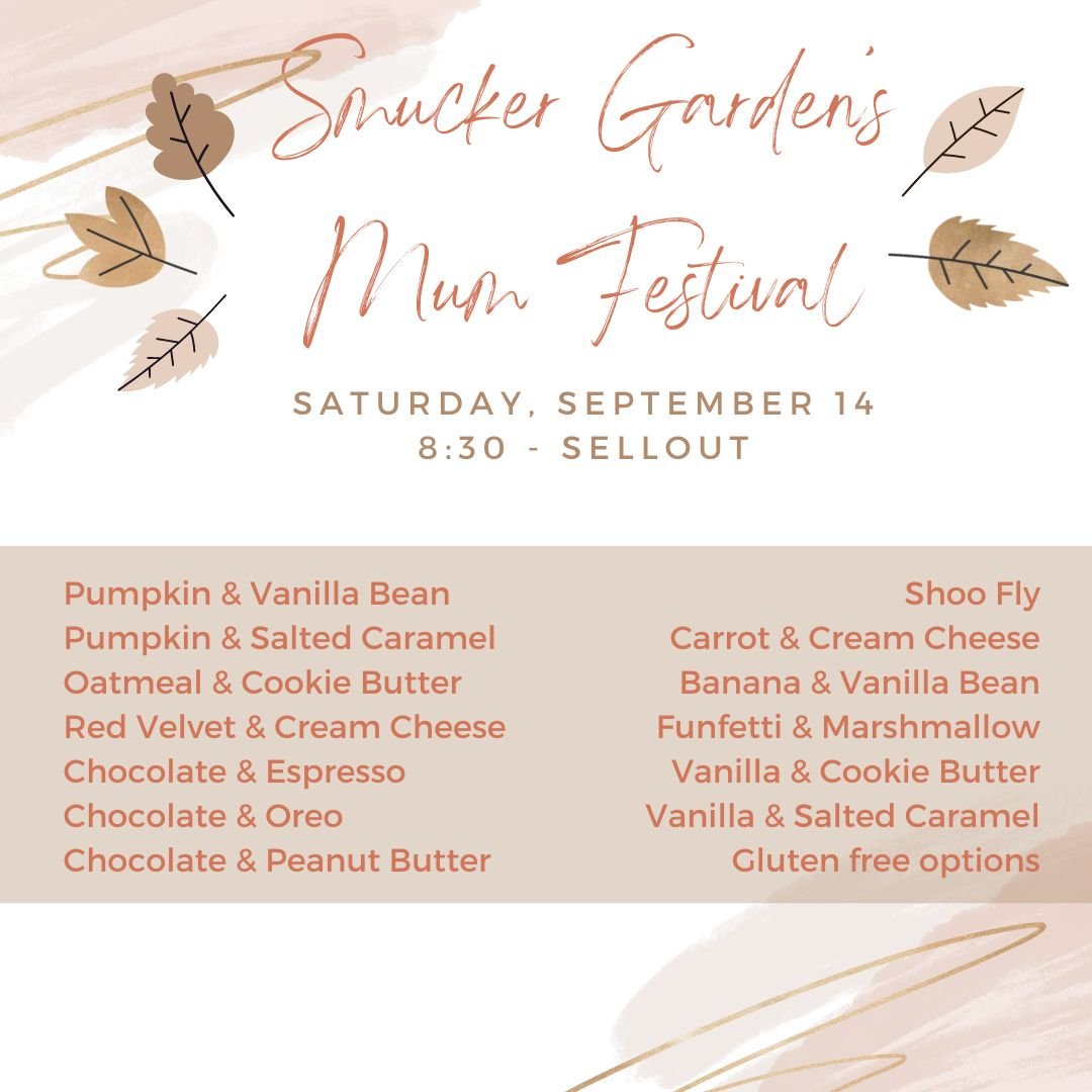 The most wonderful time of the year is approaching 🍂🍁 In case you're not quite ready to kiss summer goodbye, @smuckergardens Mum Festival will bounce you right into the spirit! Come shop mums galore, and all the amazing vendors at Smucker Garden's 