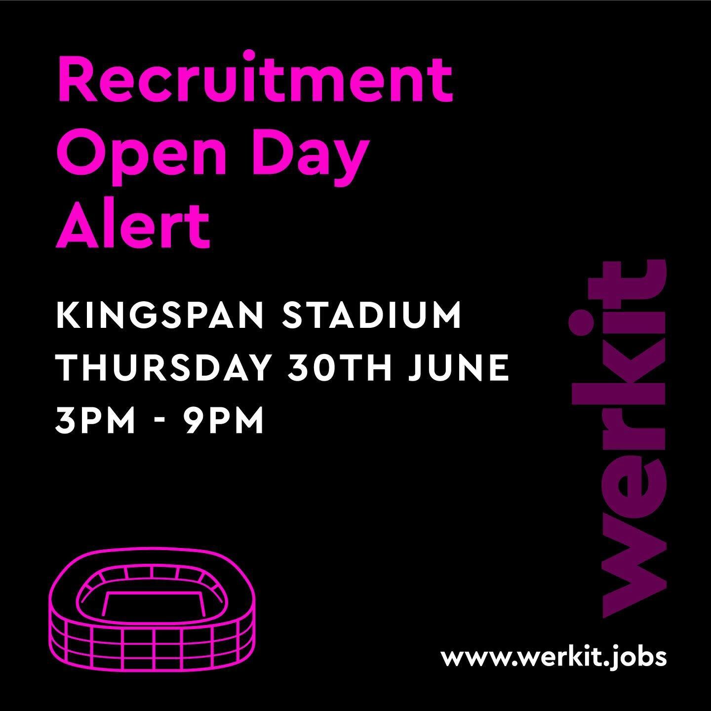 WERKIT Recruitment Open Day: Today! At The Kingspan Stadium Between 3-9pm 👍

Choose where &amp; when you work in NI's most iconic venues!🍺🍔

See more info &amp; sign up today: 
www.werkit.jobs 📱
hi@werkit.jobs 📧

#werkit #jobsni #hiringni #recru