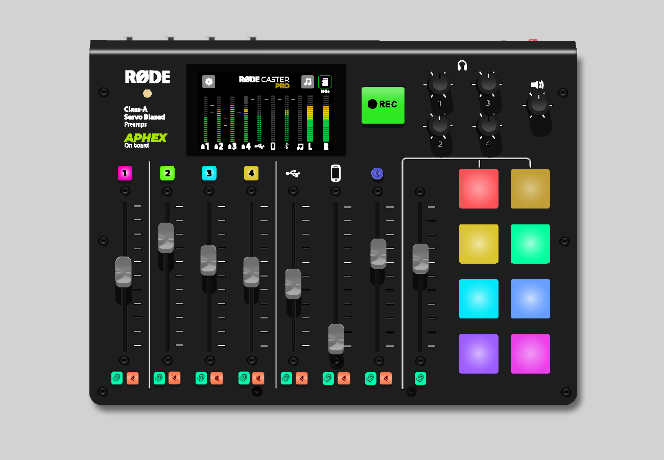 Illustration of a RODE sound mixer