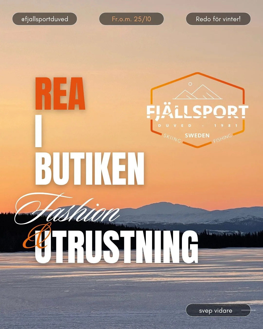 ❄️ Redo f&ouml;r vinter! ❄️
H&ouml;stlovsveckan i &Aring;re n&auml;rmar sig och vi k&ouml;r stor rea i butiken i Duved!
Utg&aring;ende modeller, skidutrustning, kl&auml;der och fynd fr&aring;n skiduthyrningen &ndash; allt mellan 20&ndash;70% rabatt.
