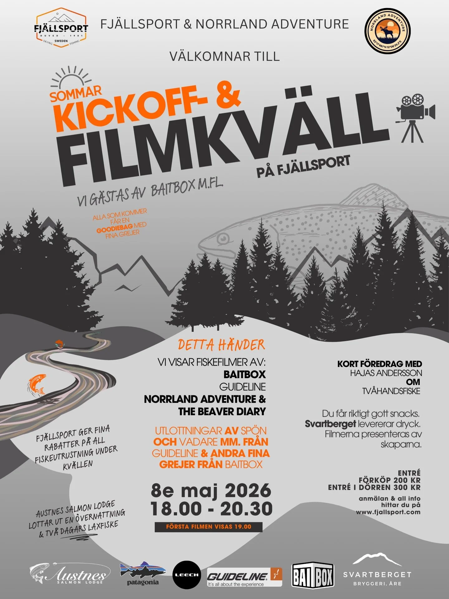 Var med p&aring; &aring;rets sommarkickoff f&ouml;r fiskeentusiaster. Kv&auml;llen best&aring;r av filmvisning av b&aring;de flug-och kastfiske, f&ouml;redrag om laxfiske, fiskesnack och utlottning av otroligt fina priser samt rabatterade erbjudanden