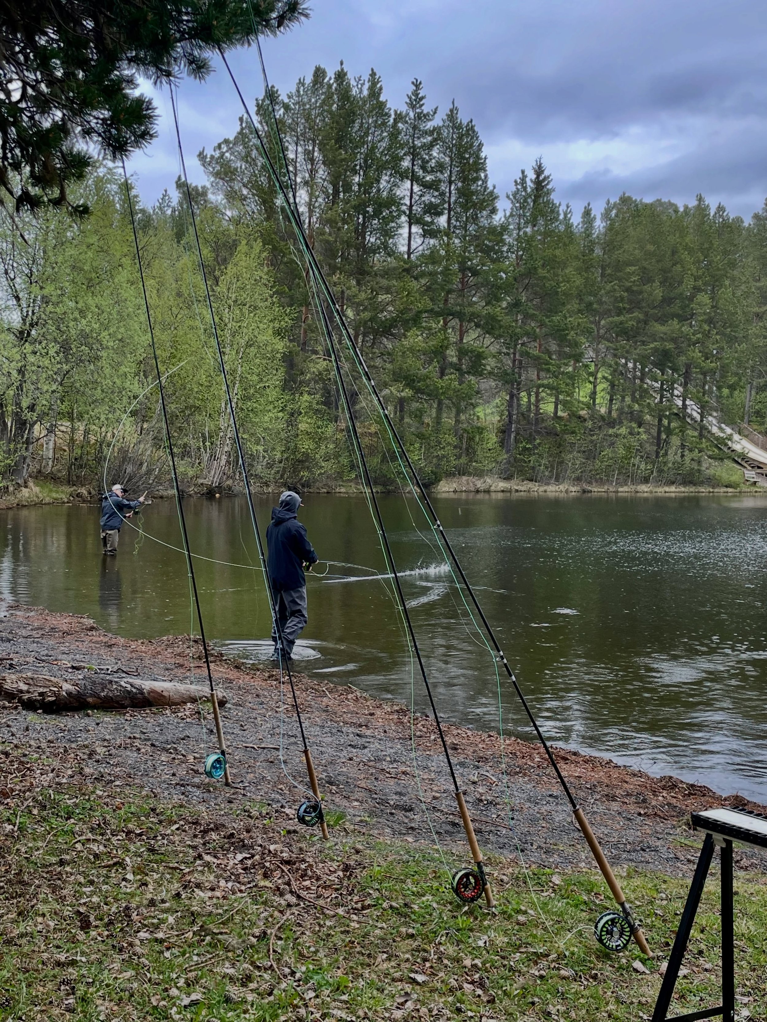 Fl&aring;dig s&ouml;ndag i regnigt maj med @hajasandersson, @kanfrovianen och @guidelineflyfish med kastkurs i 2-handsfiske! Ett glatt litet g&auml;ng som kom med efter den lyckade kickoffen vi hade f&ouml;r ett par veckor sedan d&auml;r n&auml;stan 
