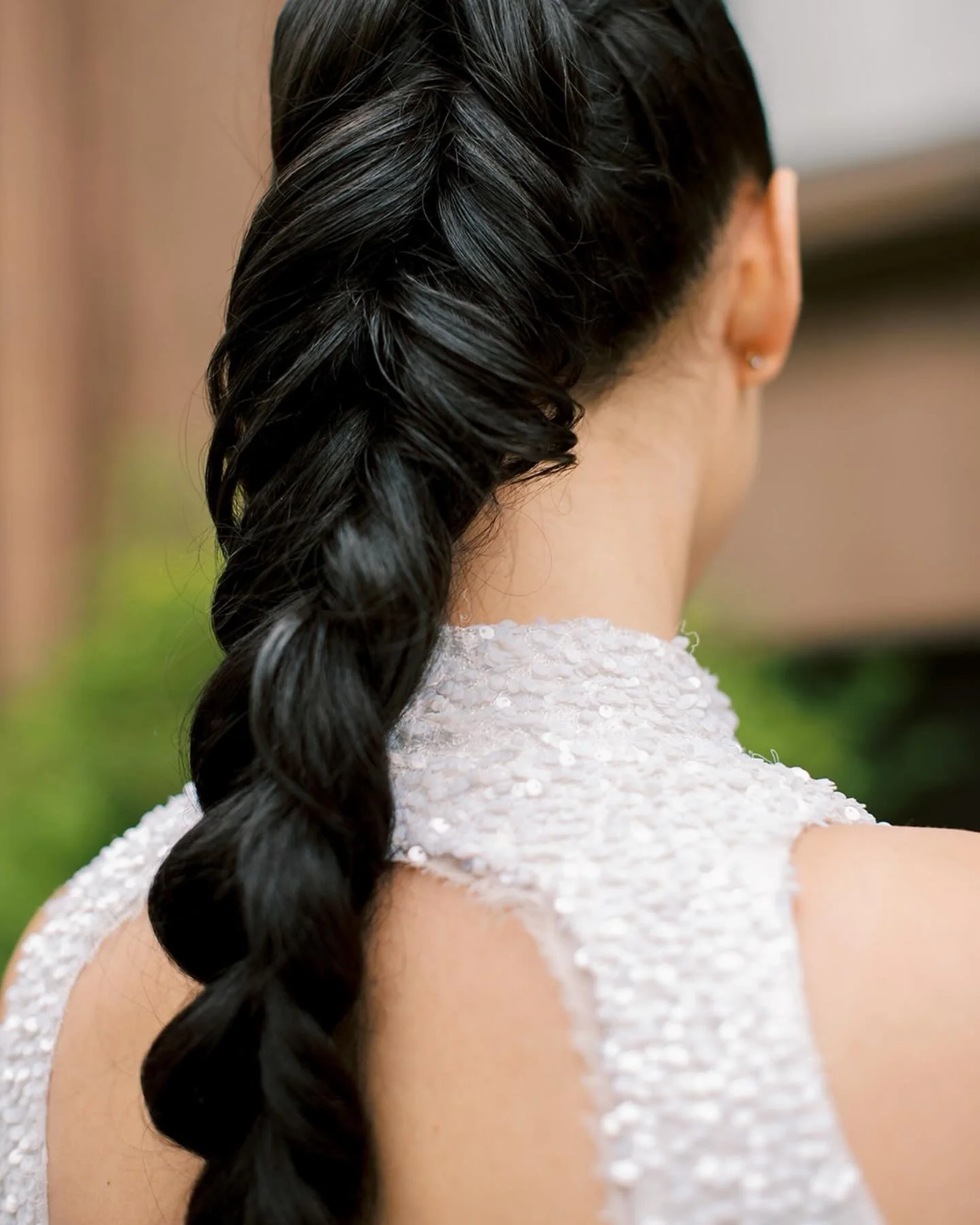 Nora went with a long dramatic braid down her back, paired with an open back gown and a minimal train, for her and Josh&rsquo;s Brooklyn wedding. Friends gathered at @maisonmayevents and tables were adorned by @jtesta_designs . All beautifully execut