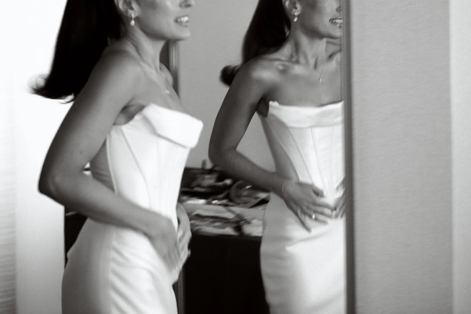 reflection of bride's wedding dress
