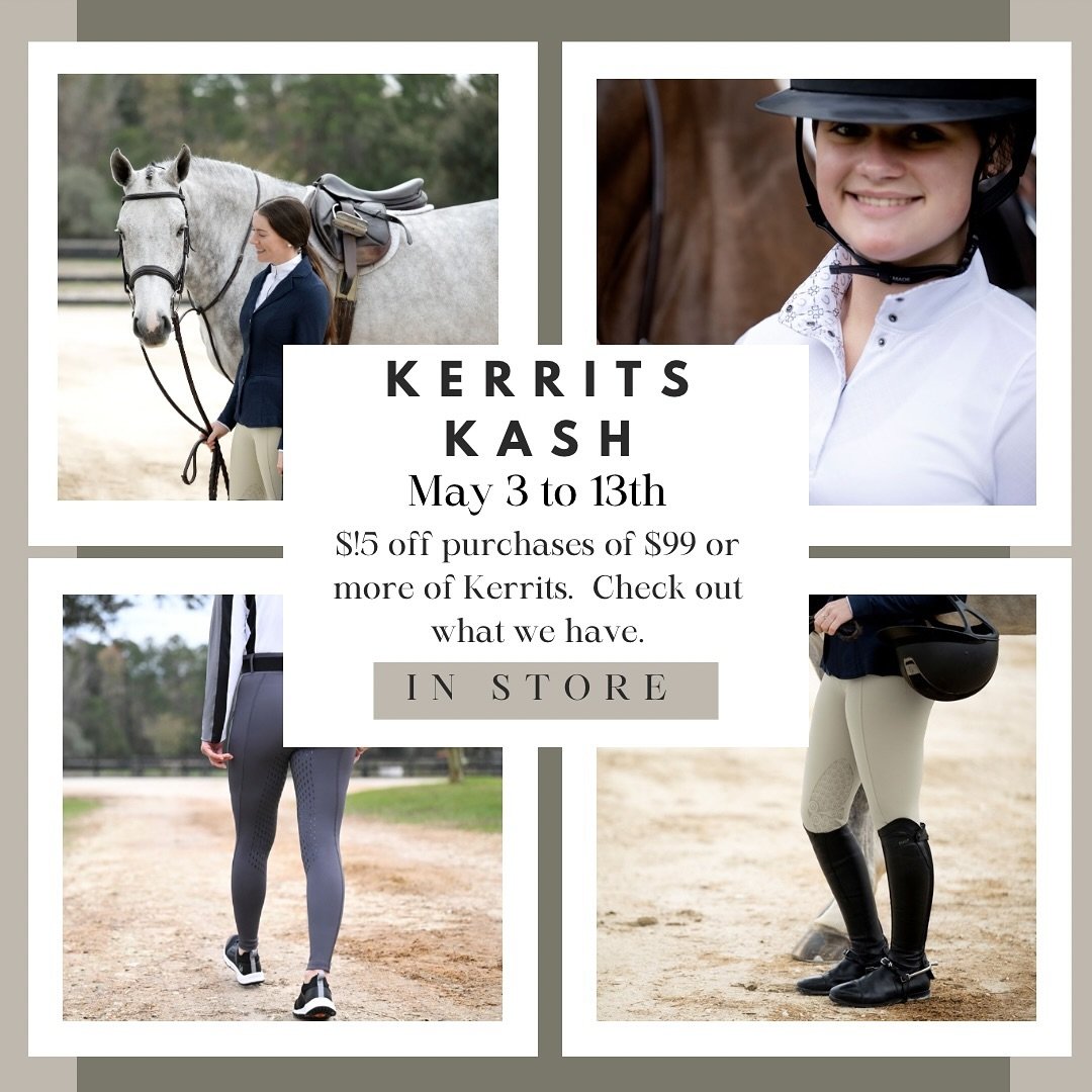 We are excited to have this promo going on. If you love Kerrits you don&rsquo;t want to miss it! We are open Tuesday to Friday from 10 to 6. Sunday from 11 to 4. @kerritseq #equestrianshop #equestrianboutiquue #horsegirl #equestrian #ooltewah #colleg
