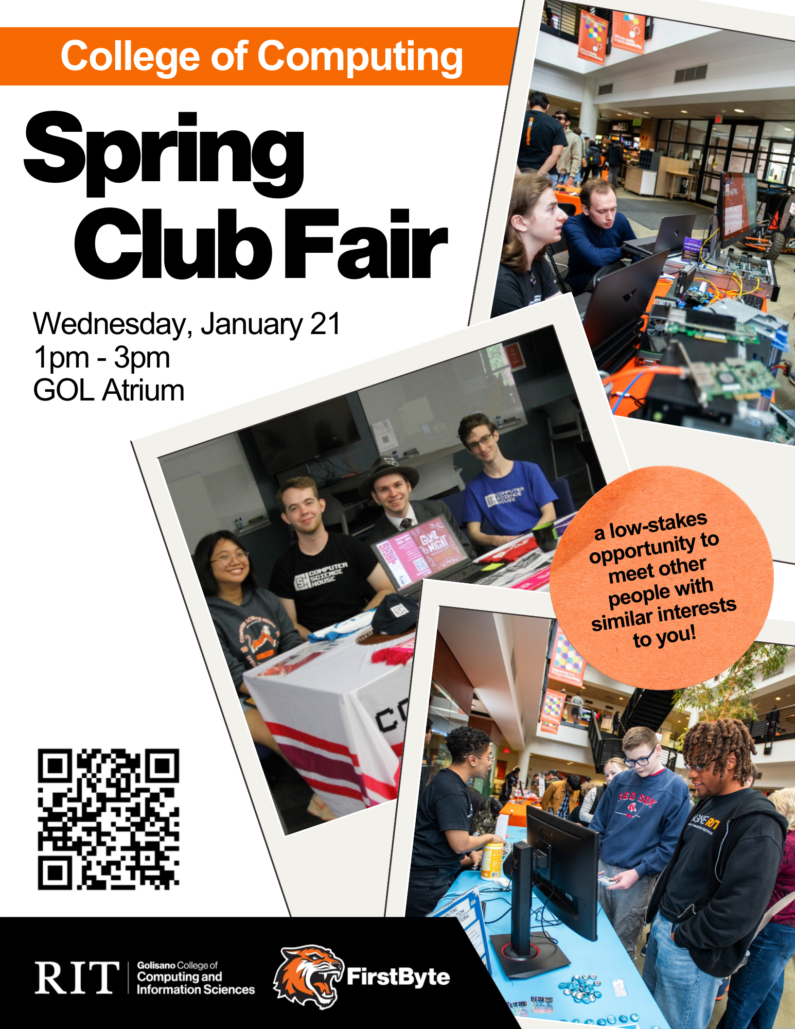 Spring Club Fair flyer picturing various polaroid photos of student clubs and organizations