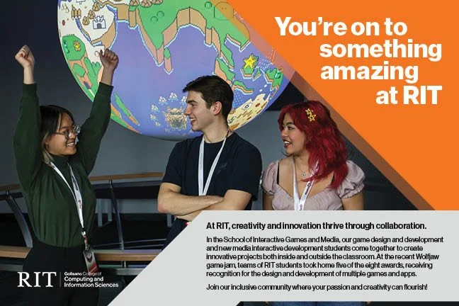 Game Design and Development and New Media Interactive Development students with "You're on to something amazing at RIT"