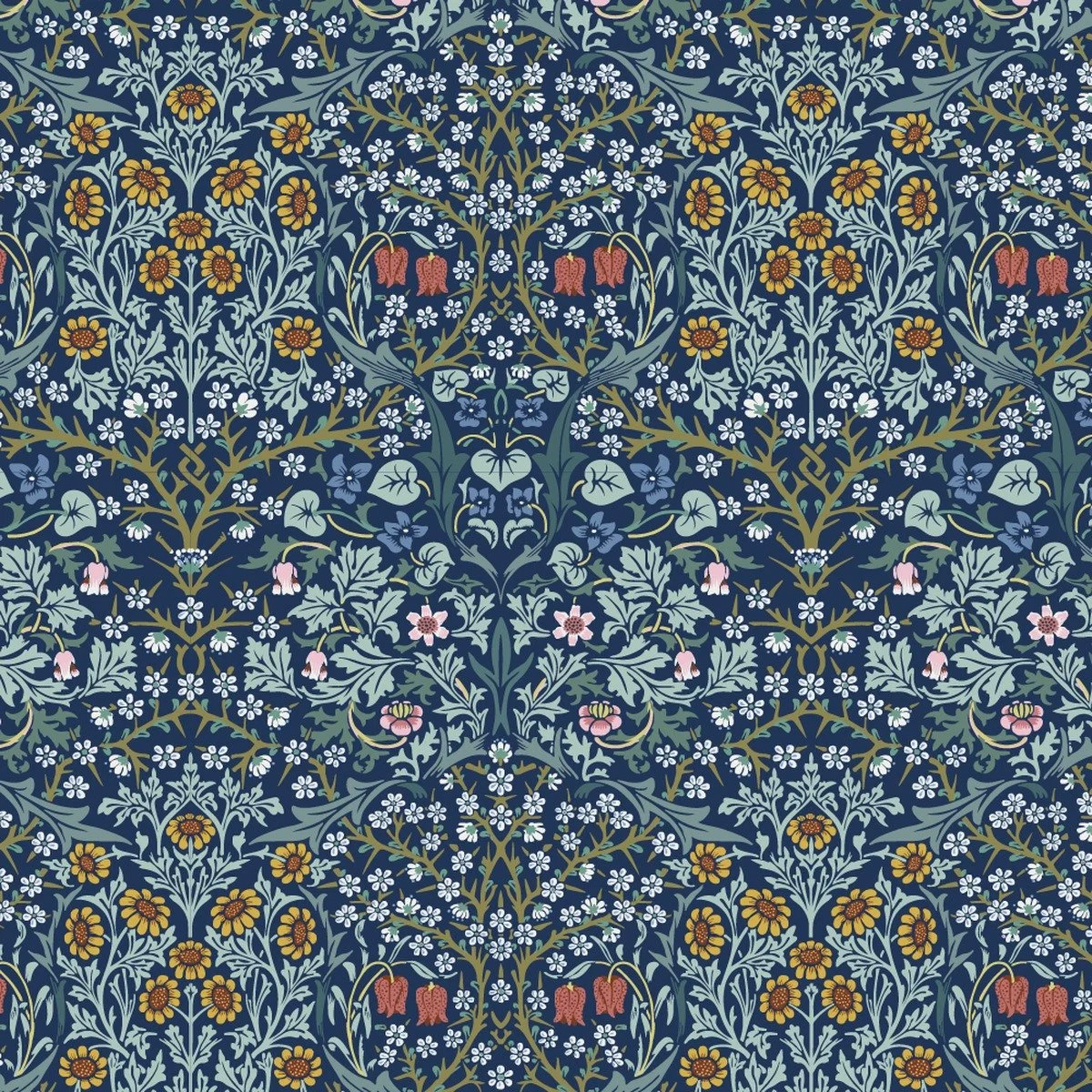 Blackthorn by Dearle for Morris pattern in elegant navy blue colorway