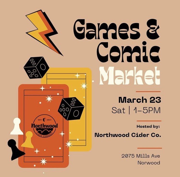 Hi Friends! FYI, we will be at @northwoodciderco  this Saturday March 23rd 1-5PM for their upcoming Games &amp; Comics Market! We hope to see you there! (The store will be open regular hours that day, too!)

Your local Manga shop
NOW OPEN

mangacinci