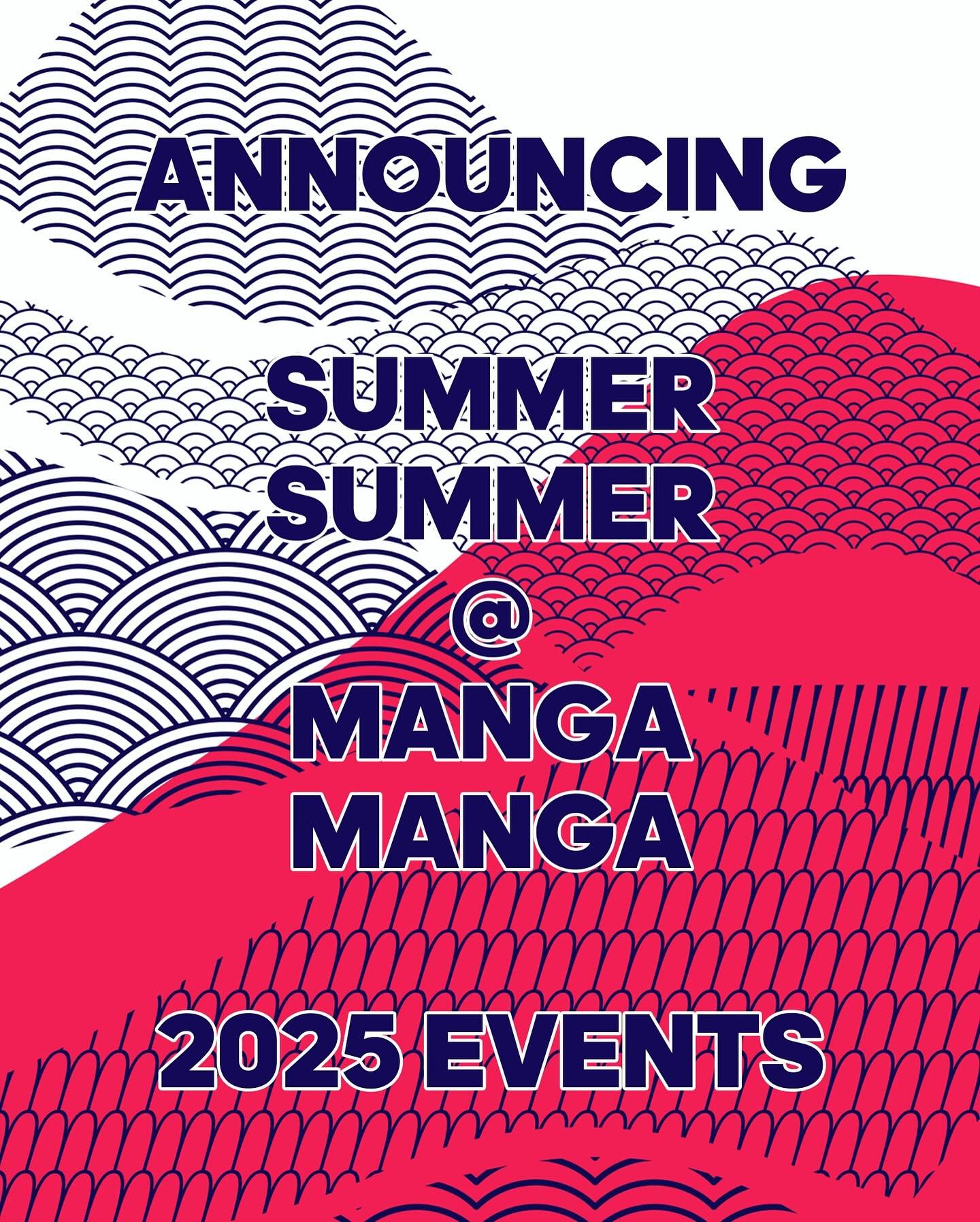 MANGA MANGA SUMMER 2025 EVENTS! Save the Dates! Details to come! All events free, take place on our back patio, and no sign up required! Yay we are SO EXCITED☀️🍉🕶️⛱️🍹

Fri June 13 - Hello Summer Happy Hour (6-8PM)
Fri June 20 - Art Jam! (6-8PM)
Fr
