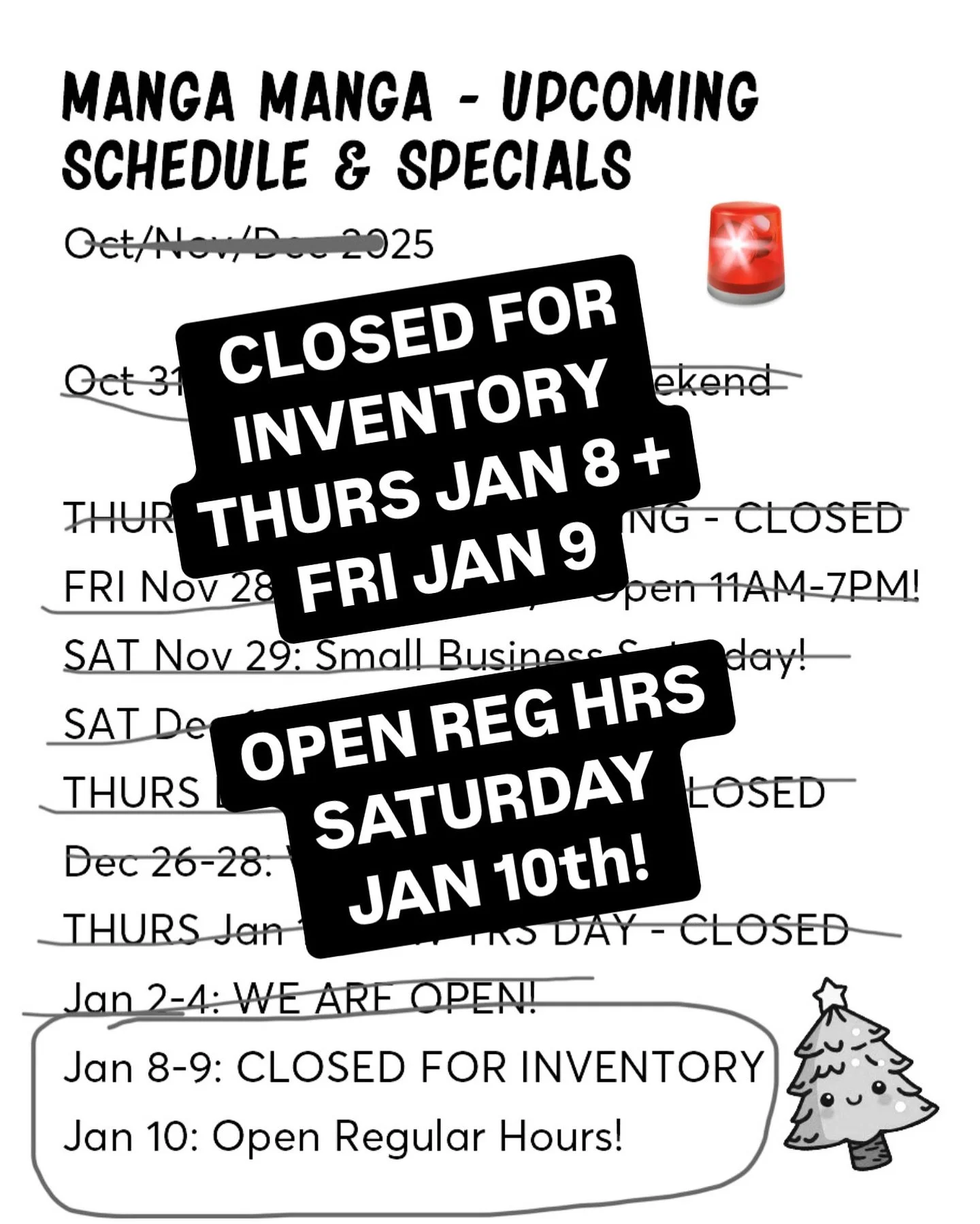⭐️⭐️⭐️⭐️ Reminder, we will be CLOSED Thurs Jan 8 and Fri Jan 9 for inventory. Reopening Saturday Jan 10 regular hours! ⭐️⭐️⭐️⭐️

THANKS FOR UNDERSTANDING!

&mdash;&mdash;

HOURS 

MONDAY: CLOSED
TUESDAY: CLOSED
WEDNESDAY: CLOSED
THURSDAY: CLOSED 1/8
