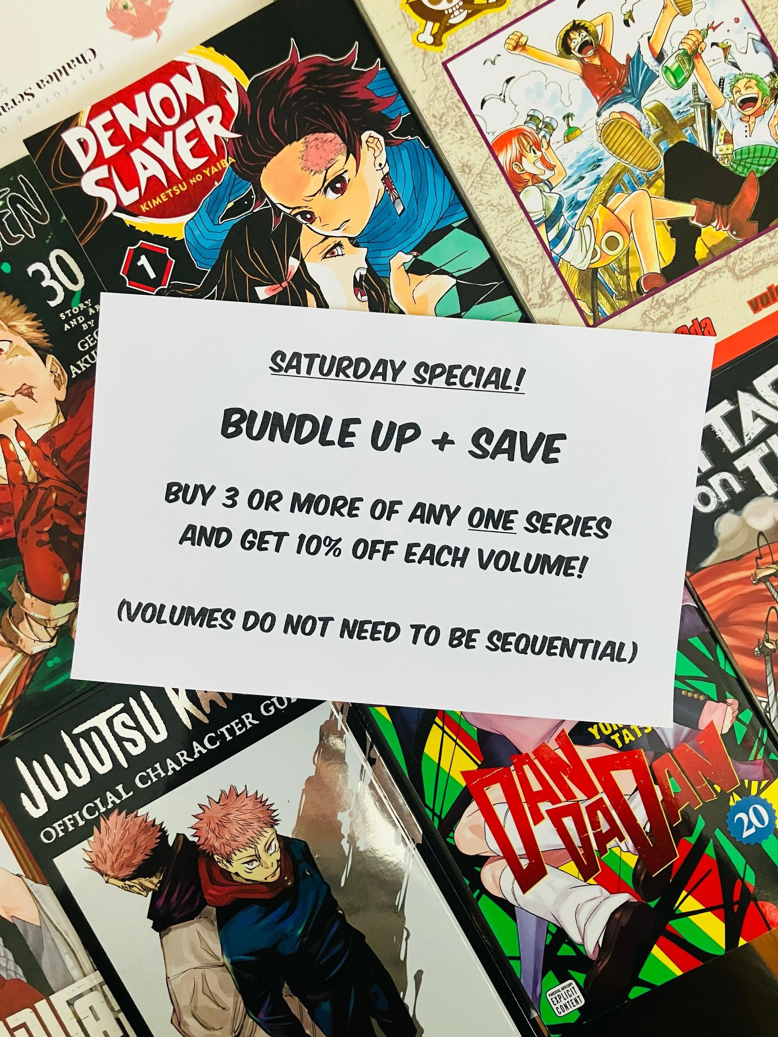 Today! Saturday Special &hellip; Bundle Up + Save! Buy 3 or more volumes of ANY one series and get 10% off each book. Volumes do not need to be sequential!!! In stock volumes only! Rewards can be combined with this offer! We hope to see you today!! 
