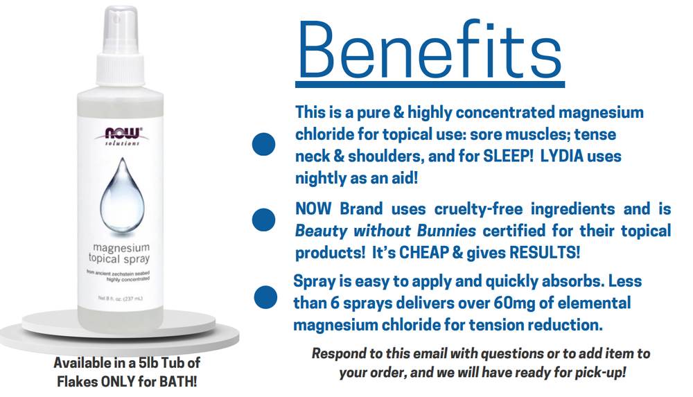 The spray is on our nightstands for muscle relief!