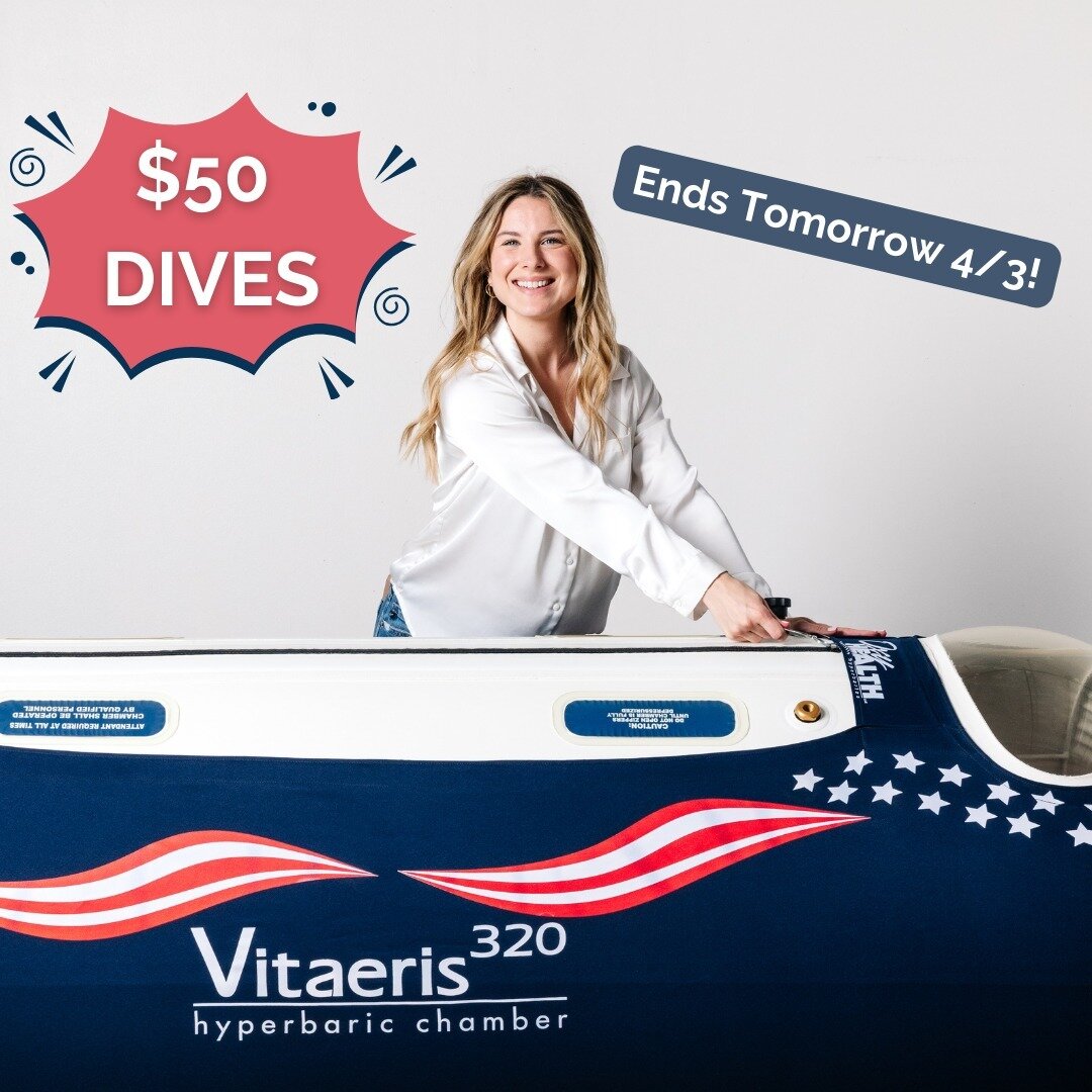 Our best sale is currently live! 

Get your mild dives for the low price of $50 before they are gone! Call today to purchase yours!

**minimum of 5 dives must be purchased to receive this special deal**

#hyperbarics #hbot #dealsandsteals #health #ox