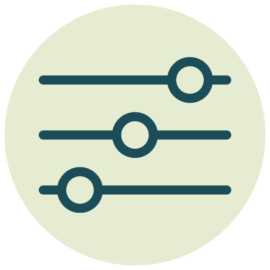 Drawn settings icon with green circle behind it.