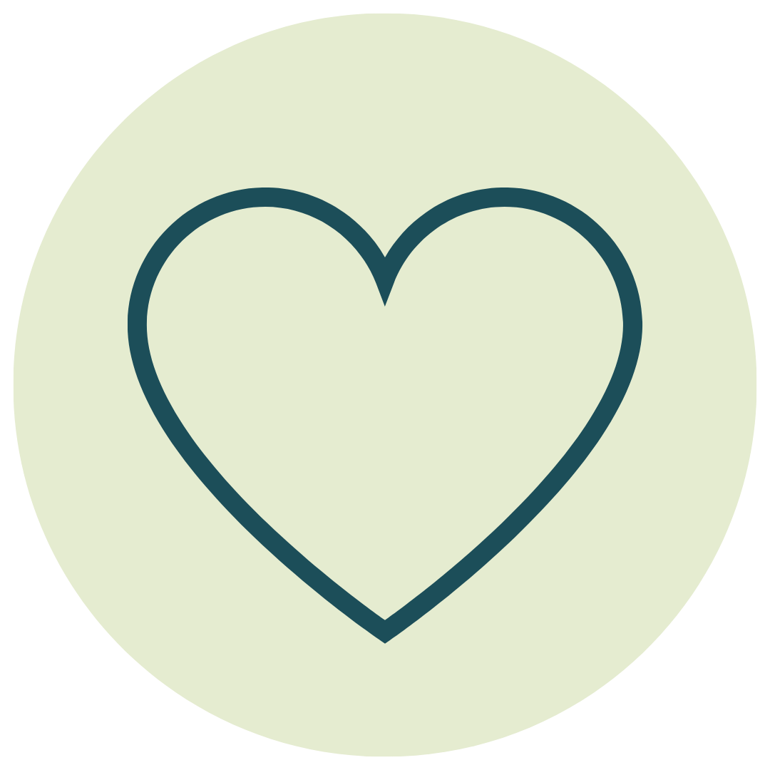 Drawn heart icon with light green circle behind it.