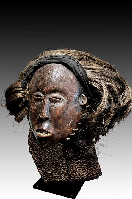 Lwena wooden mask with scarification.  www.gallerytribalart.com