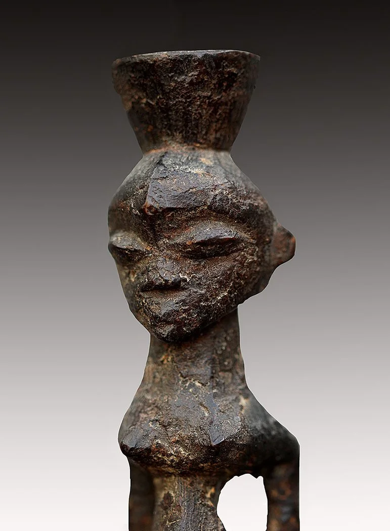 Luba fetish with dark encrusted patina from offerings.  www.gallerytribalart.com