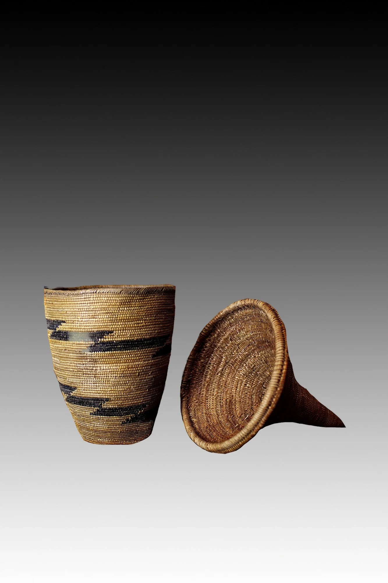 Tutsi basket, Rwanda, side view, elegant African baskets.  www.gallerytribalart.com