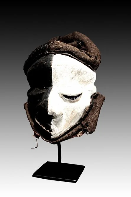 Pende deformity mask, a hunter stricken with facial paralysis.  www.gallerytribalart.com