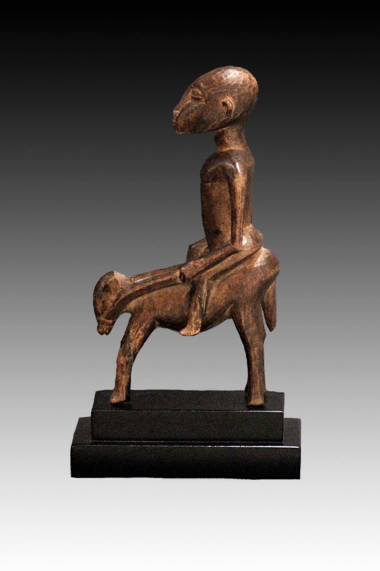 Senufo equestrian wood carved figure, refined Senufo features.  www.gallerytribalart.com