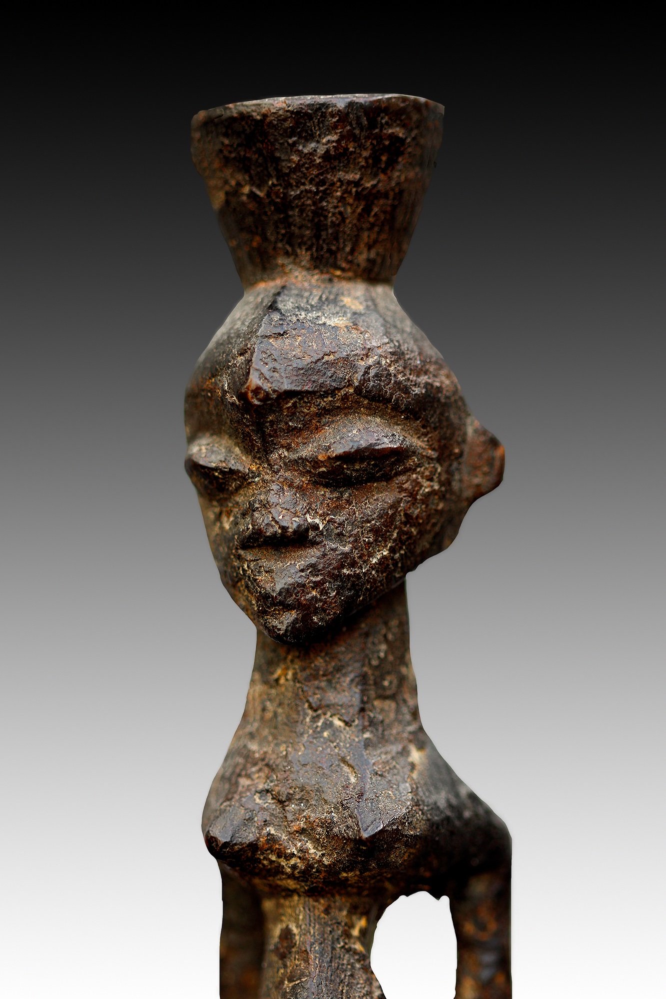 Luba fetish figure, boldly defined facial features.  www.gallerytribalart.com