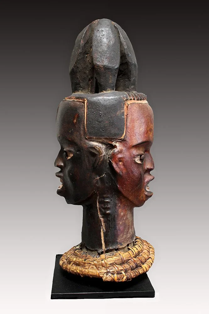 Ekoi headdress, wood carved, covered with antelope hide.  www.gallerytribalart.com