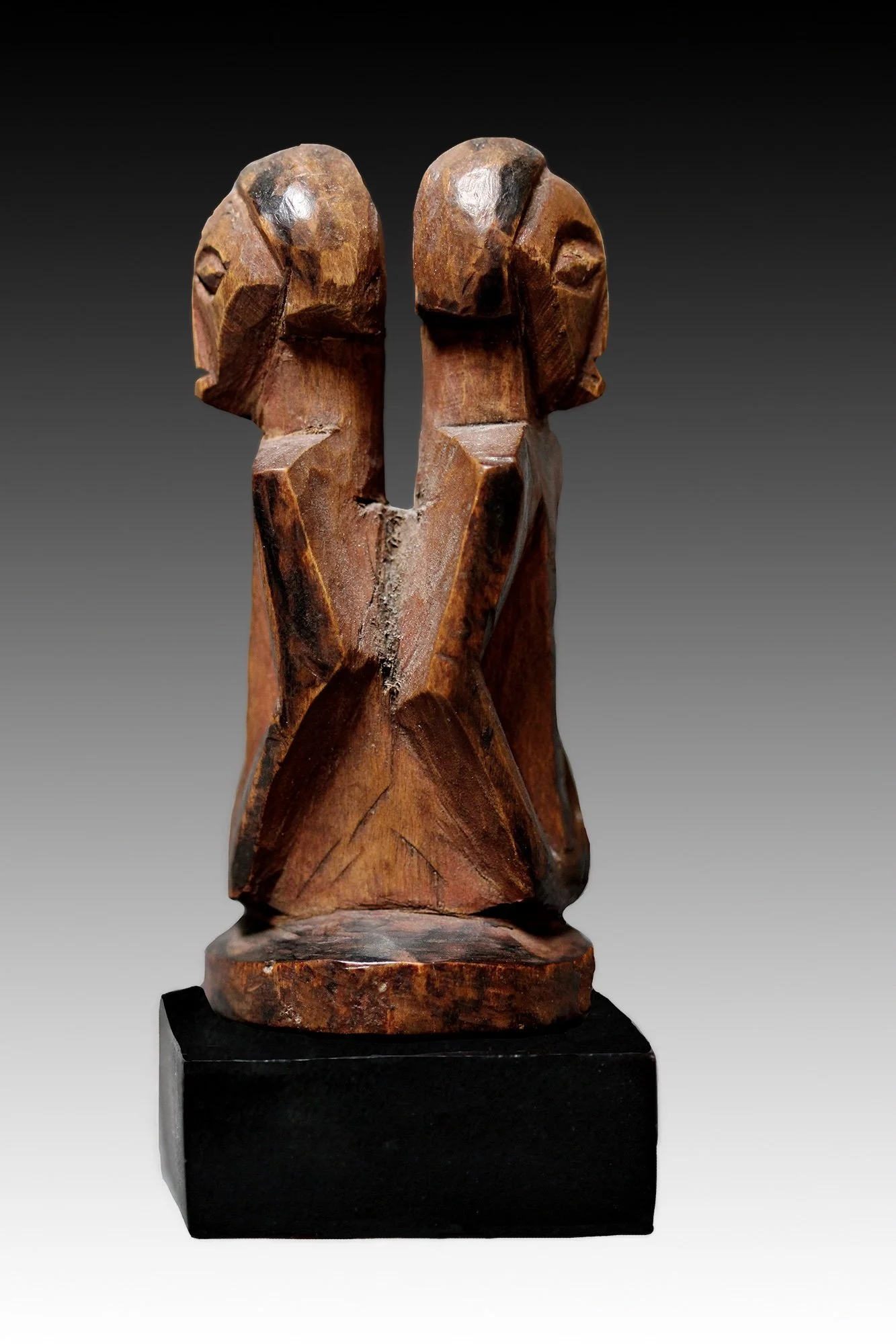 Pre-Bembe janus figures, rare miniature African wood carvings.  www.gallerytribalart.com